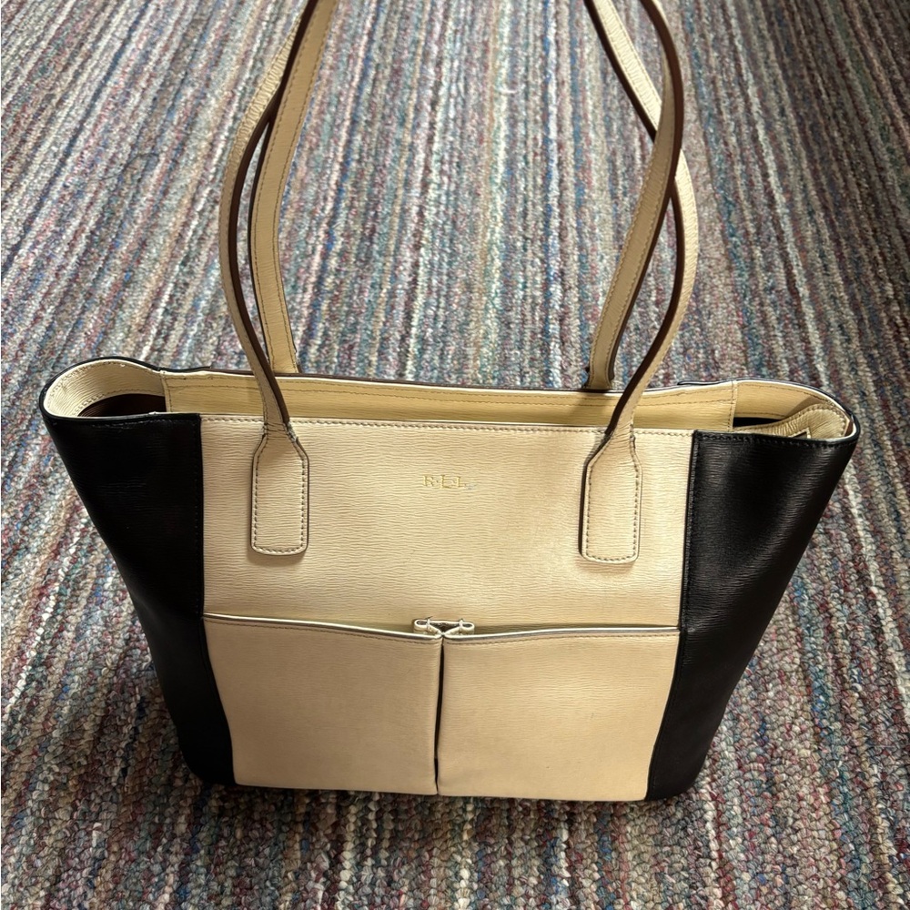 Ralph Lauren Black and Cream Shoulder Bag